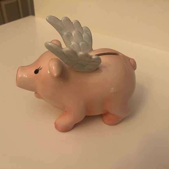 PACIFIC GIFTWARE PINK GLASS PIGGY BANK W/WINGS BRAND NEW. Sizes listed below - Picture 1 of 6